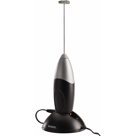 BonJour Primo Latte Rechargeable Hand-Held Beverage Whisk/Milk Frother, Black/Silver