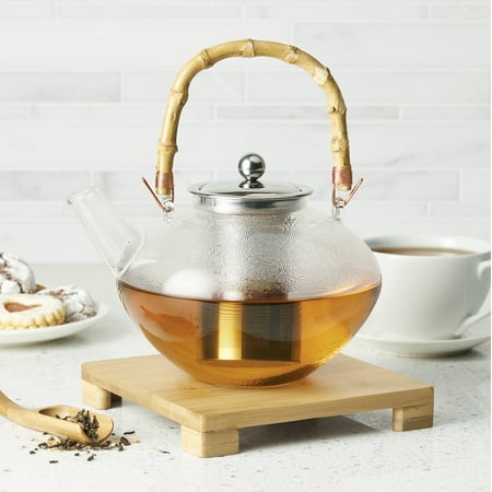 Bonjour - Zen 34-Ounce Handblown Glass Teapot with Infuser and Bamboo Trivet - Glass