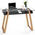 thumbnail image 1 of BonVIVO Massimo Small Desk-43", Modern Computer Desk-Study Table w/Glass -Black, 1 of 9