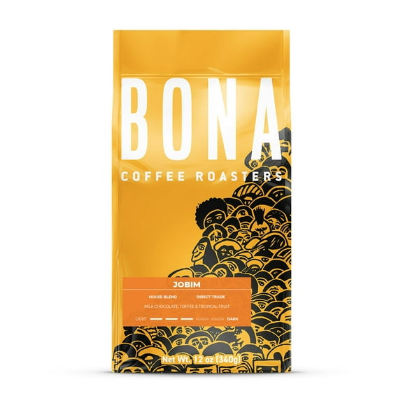 Bona Coffee Roasters, Jobim House Blend, Roast Medium, 12oz, Notes: Milk Chocolate, Toffee and Tropical Fruit