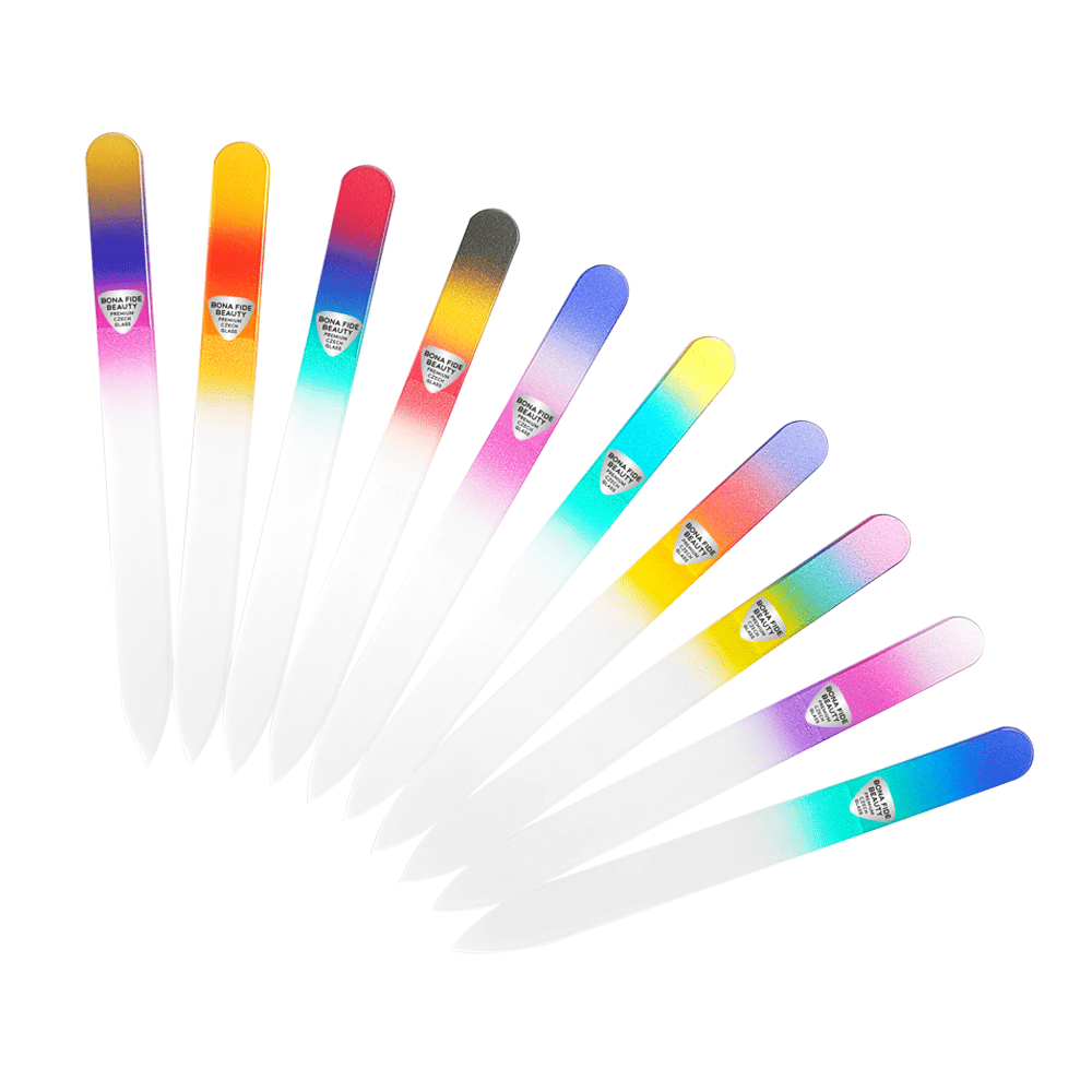 Bona Fide Beauty Czech Glass Nail File Set with Plastic Sleeves  - 10 Pieces (Multicolor)