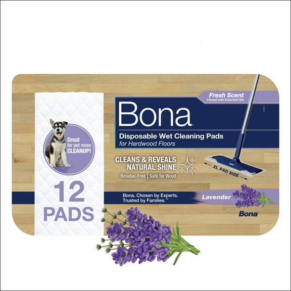 Bona Disposable Wet Cleaning Pads for Hardwood Floors, Lavender Scent