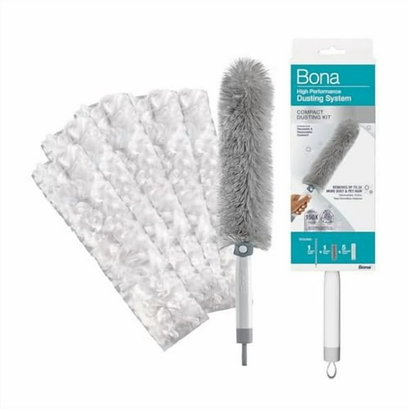 Bona High Performance Dusting System - 1 Compact Handle, 5 Disposable Dusters, & 1 Reusable Duster - Compact Dusting Kit Removes Dust & Pet Hair