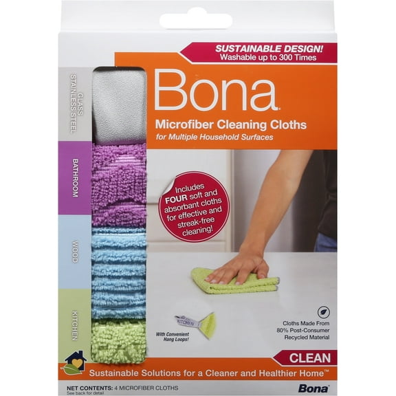 Bona Microfiber Cleaning Cloths for Multiple Household Surfaces 4 ea