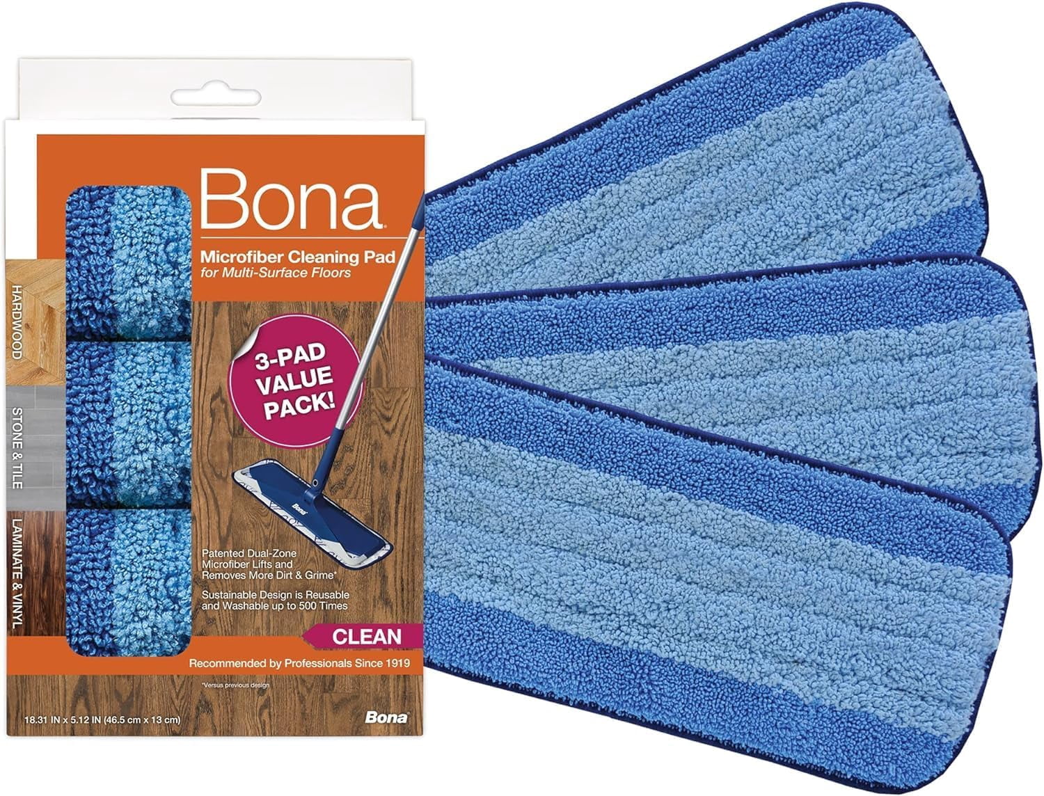 Bona Microfiber Cleaning Pad for Hardwood & Hard Surface Floors - 3 ...