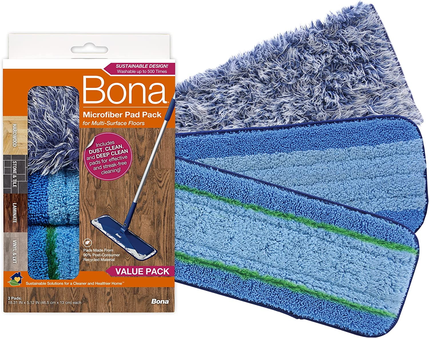 Bona Microfiber Pad Pack for MultiSurface Hard Floors 3Pack Value