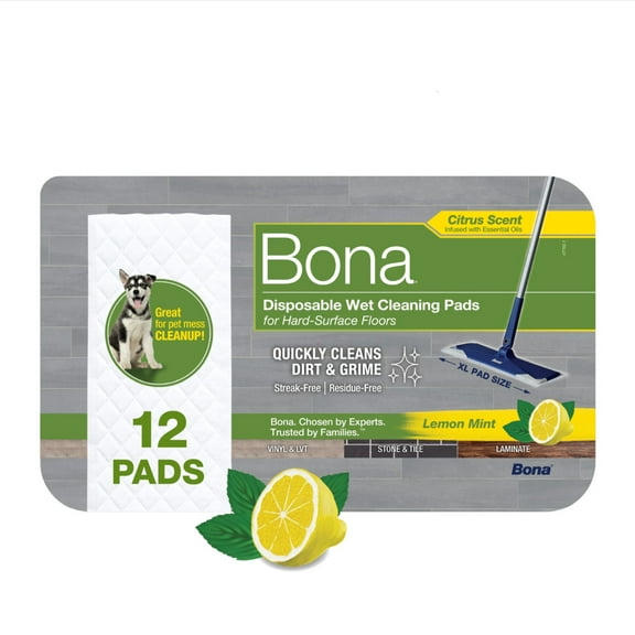 Bona® Disposable Wet Cleaning Pads for Hard-Surface Floors Lemon Mint 12 Ct