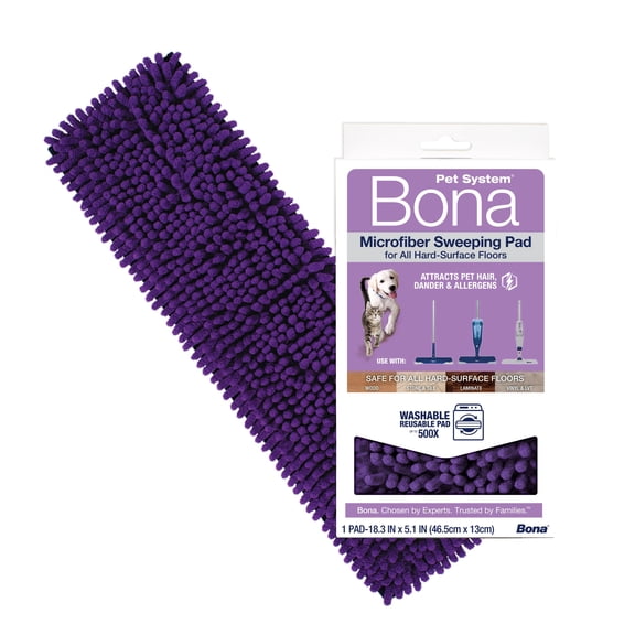 Bona Pet System Microfiber Sweeping Pad Compatible with Bona Branded Mops, 1 Count for Multi-Surface Floors