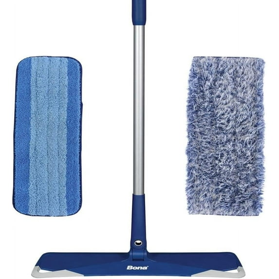 Bona Premium Microfiber Floor Mop for Dry and Wet Floor Cleaning - Includes Microfiber Cleaning Pad and Microfiber Dusting Pad - Dual Zone Cleaning Design for Faster Cleanup