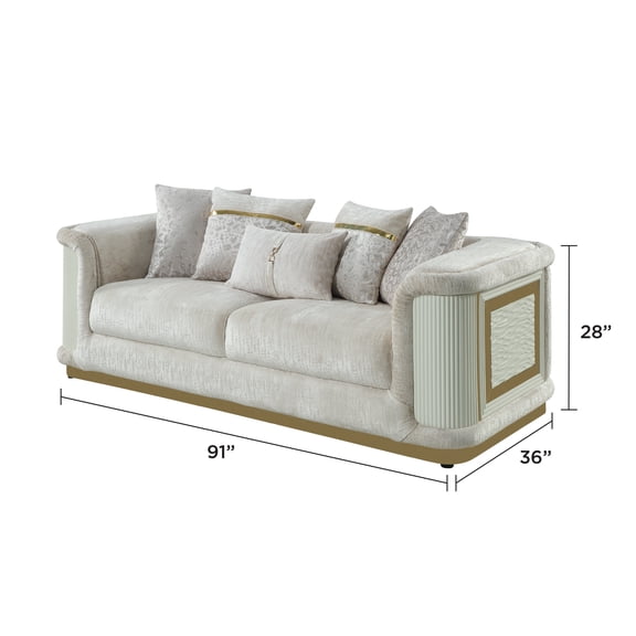 Bona Sofa designed with rich Cream fabric with gold accented framing