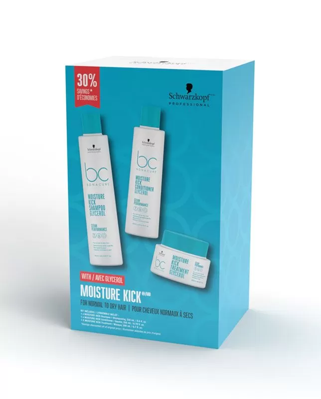 Bonacure Moisture Kick Combo - Shampoo 250ml, Conditioner 200ml, Treatment 200ml, Free Otto ProComb.