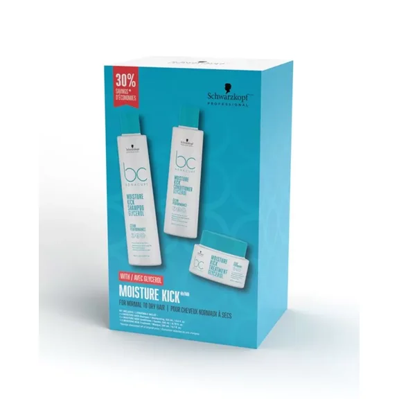 Bonacure Moisture Kick Combo - Shampoo 250ml, Conditioner 200ml, Treatment 200ml, Free Otto ProComb.