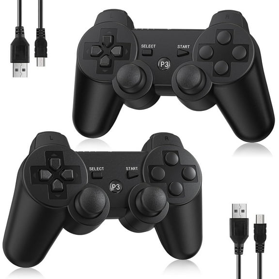 Bonadget 2 Pack Controller for PS3 Wireless Controller for Sony Playstation 3, Double-Shock 3, Rechargeable, Motion Sensor, 360° Analog Joysticks, Remote for PS3, 2 USB Charging Cords