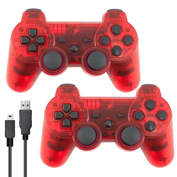 Bonadget 2 Pack Controller for PS3 Wireless Controller for Sony Playstation 3, Double-Shock 3, Rechargeable, Motion Sensor, 360° Analog Joysticks, Remote for PS3, 2 USB Charging Cords