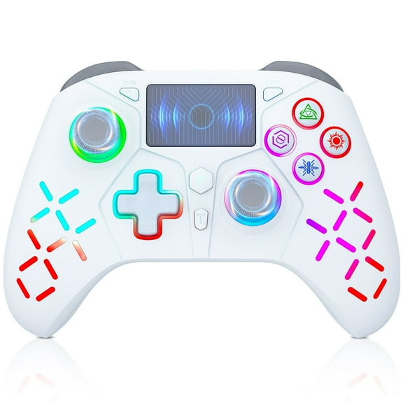 Bonadget P4 Controller Wireless, RGB Light with USB Cable/1000mAh Battery/Dual Vibration/6-Axis Motion Control/3.5mm Audio Jack/Multi Touch Pad/Share Button,Compatible with P4/Slim/Pro/PC