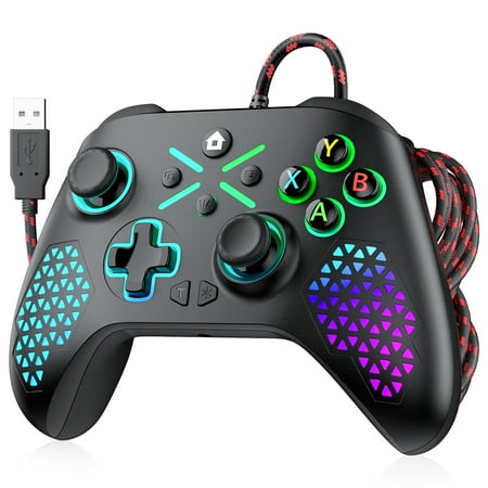 Bonadget B4 9.82Ft Wired Controller for PC, Steam (Black Myth:Wukong) and Windows 10/11 - RGB Light PC Gaming Gamepad with 3.5mm Audio Jack