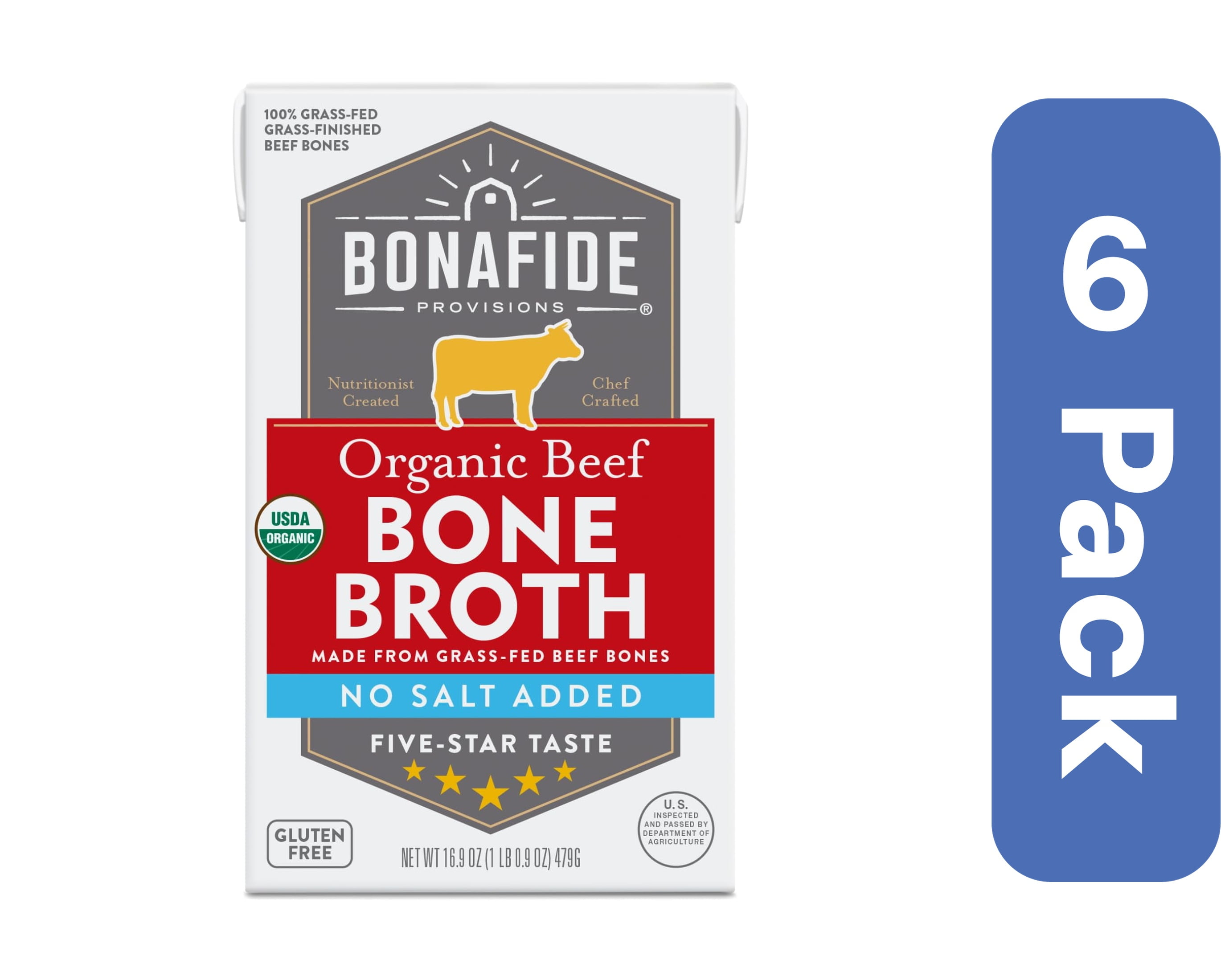 Bonafide No Salt Added Beef Bone Broth Dry 16.9 oz (Pack Of 6)