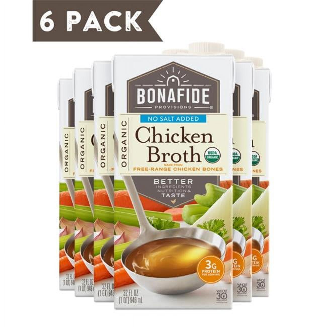 Bonafide Provisions Organic No Salt Added Chicken Broth, 32 fl oz