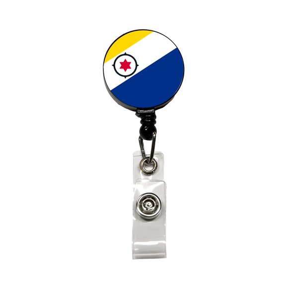 Bonaire, Sint Eustatius and Saba Country Flag Retractable Reel ID Badge Key Card Name Tag Holder with Clip