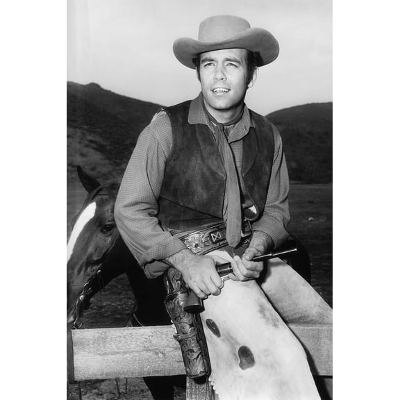 Bonanza Pernell Roberts Sitting On Fence Next To Horse 24x36 Poster