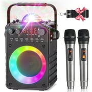 Bonaok Karaoke Machine, Portable Bluetooth Karaoke Speaker with 2 Wireless Microphones, PA System with LED Lights for Home Party