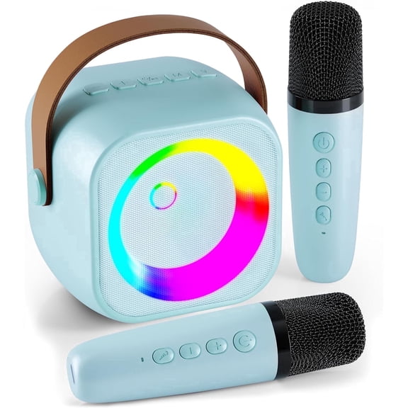 BONAOK Mini Karaoke Machine for Kids, Portable Bluetooth Karaoke Speaker with 2 Wireless Microphones for Girls Boys Family Home Party, Blue