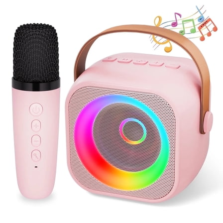 Bonaok Mini Karaoke Machine Toys, Portable Microphones for Kids Adults, Wireless Speaker Machine with LED Lights, Home Party Birthday Gifts for 3-12 Years Old Girls Boys