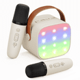 thumbnail image 1 of Bonaok Mini Karaoke Machine for Kids, Christmas Portable Speaker with 2 Wireless Microphones for Singing, Gift for 4-12+ Years Old Girls, Beige, 1 of 16