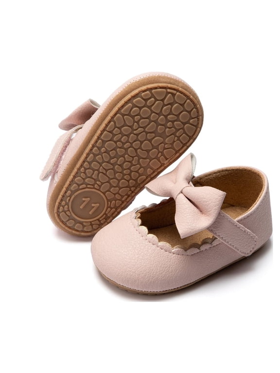 Baby Girls Dress Shoes Infant Mary Jane Bowknot Flats None-Slip Sole Princess Shoes for Newborn 3-18 Months