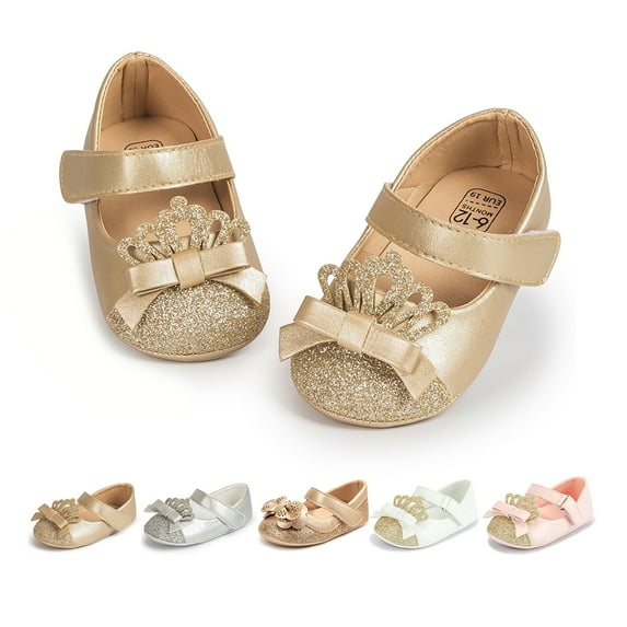 Bonario Baby Girls Dress Shoes Infant Mary Jane Bowknot Soft Sole Crib Shoe for Newborn 3-18 Months