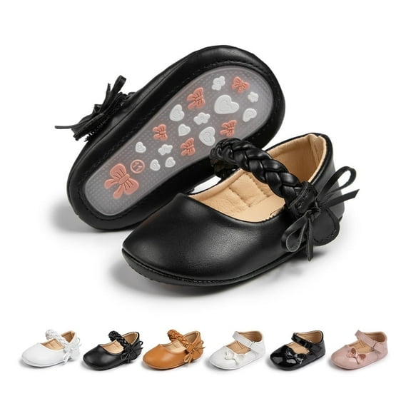 Bonario Baby Girls Dress Shoes Infant Mary Jane Flats Bowknot Soft Sole Crib Shoe for Newborn 3-18 Months