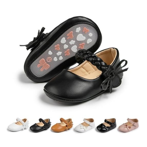 Bonario Baby Girls Dress Shoes Infant Mary Jane Flats Bowknot Soft Sole Crib Shoe for Newborn 3-18 Months
