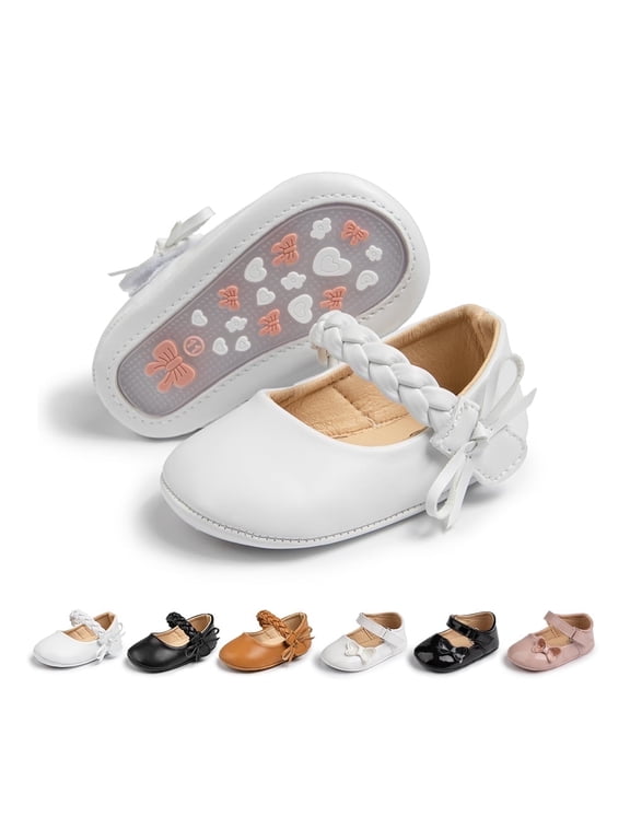 Baby Girls Dress Shoes Infant Mary Jane Flats Bowknot Soft Sole Crib Shoe for Newborn 3-18 Months