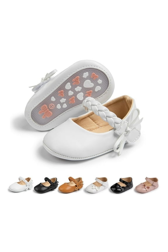 Baby Girls Dress Shoes Infant Mary Jane Flats Bowknot Soft Sole Crib Shoe for Newborn 3-18 Months