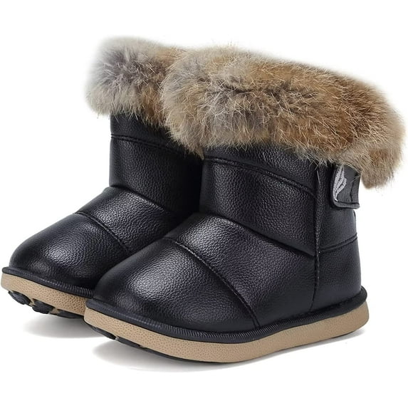 Bonario Toddler Boys Girls Snow Boots Winter Snow Warm Fleece Booties High-Top Ankle Shoes for Little Kids