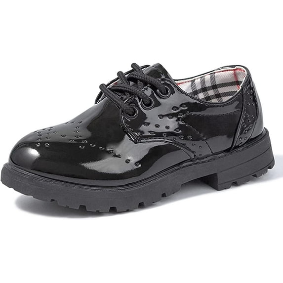 Bonario Toddler Girls Boys Dress Shoes Lace-Up Oxford School Uniform Flats Little Kids Wedding Loafer