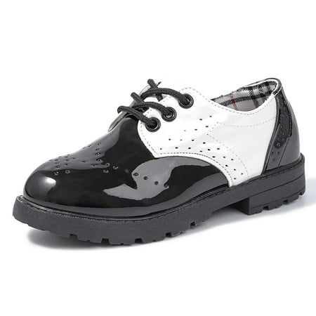Bonario Toddler Girls Boys Dress Shoes Lace-Up Oxford School Uniform Flats Little Kids Wedding Loafer