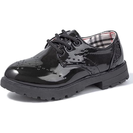 Bonario Toddler Girls Boys Dress Shoes Lace-Up Oxford School Uniform Flats Little Kids Wedding Loafer