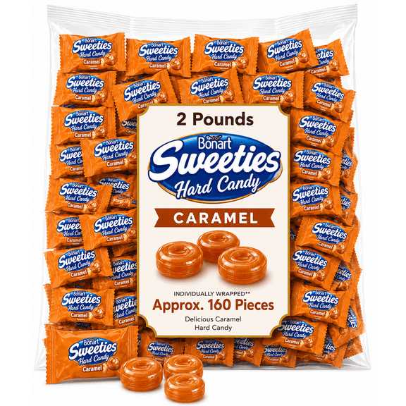 Bonart Sweeties Caramel Flavor, Made With Real Butter, Individually Wrapped, Bulk Fun Size Hard Candy (2 Pounds)