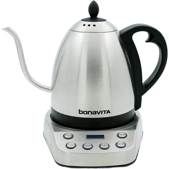 Bonavita Gooseneck Electric Kettle, Stainless Steel Water Boiler, Digital Variable Temp, Precise Pour Control, 6 Preset Temps for Pour-Over Coffee & Tea, Caf, Home, 1 Liter, Stainless Steel Base