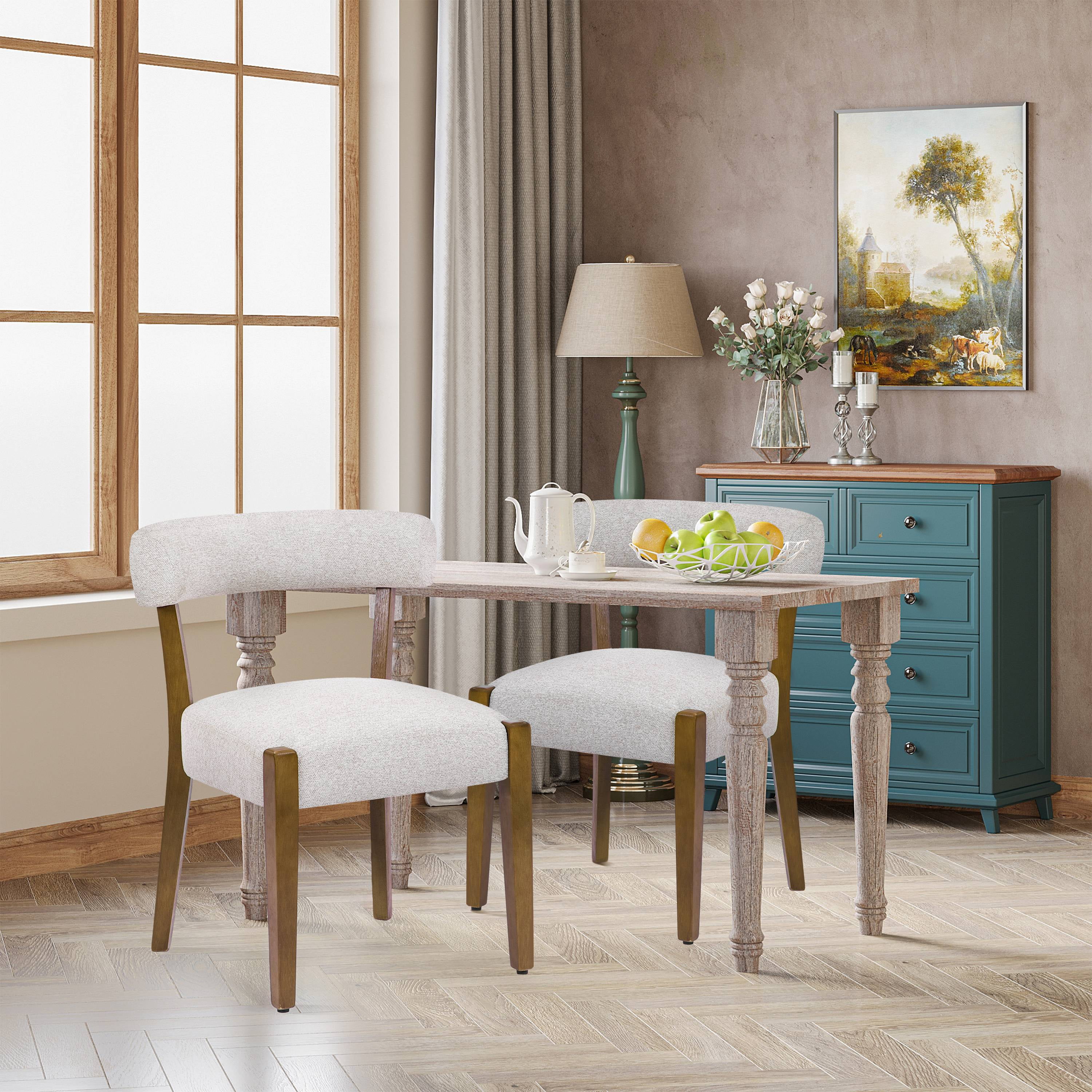 Bonbeur Modern Kitchen Dining Chairs Set of 2, Flax Cushion Seat with Natural Walnut Legs