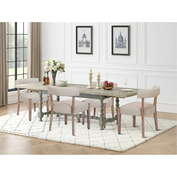 Bonbeur Modern Kitchen Dining Chairs Set of 4, Beige Faux Leather Cushion Seat with Solid Rubberwood Legs