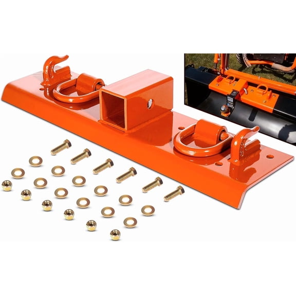 Bonbo Tractor Grab Hooks Compatible with Kubota Tractors - Bolted on Compact Tractor Bucket Grab Hooks with D Rings and 2" Receiver, Orange
