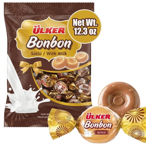 Bonbon Milk Hard Candy 350g (12.3 oz) Original Turkish Caramel Candy Individually Wrapped Bulk Candy Bag