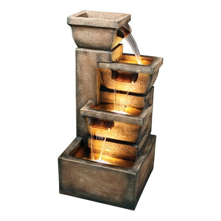 Bond Ashboro Rustic 32" Electric Indoor/Outdoor Polyresin 4-Tier Fountain, LED Lights