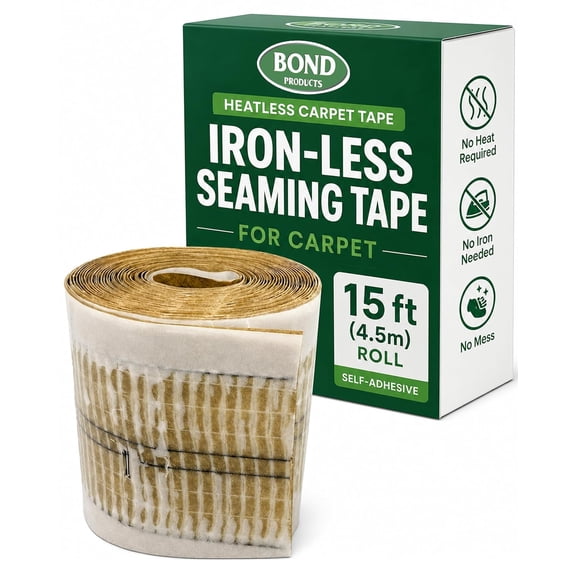 Bond Carpet Seam Tape 15 Ft Roll, Heatless Seam Adhesive for Rug Binding | Self-Adhesive Heatless Carpet Seaming Tape - Strong Self-Adhesion - DIY Area Rug Binding, Joining, Repair & Upholstery