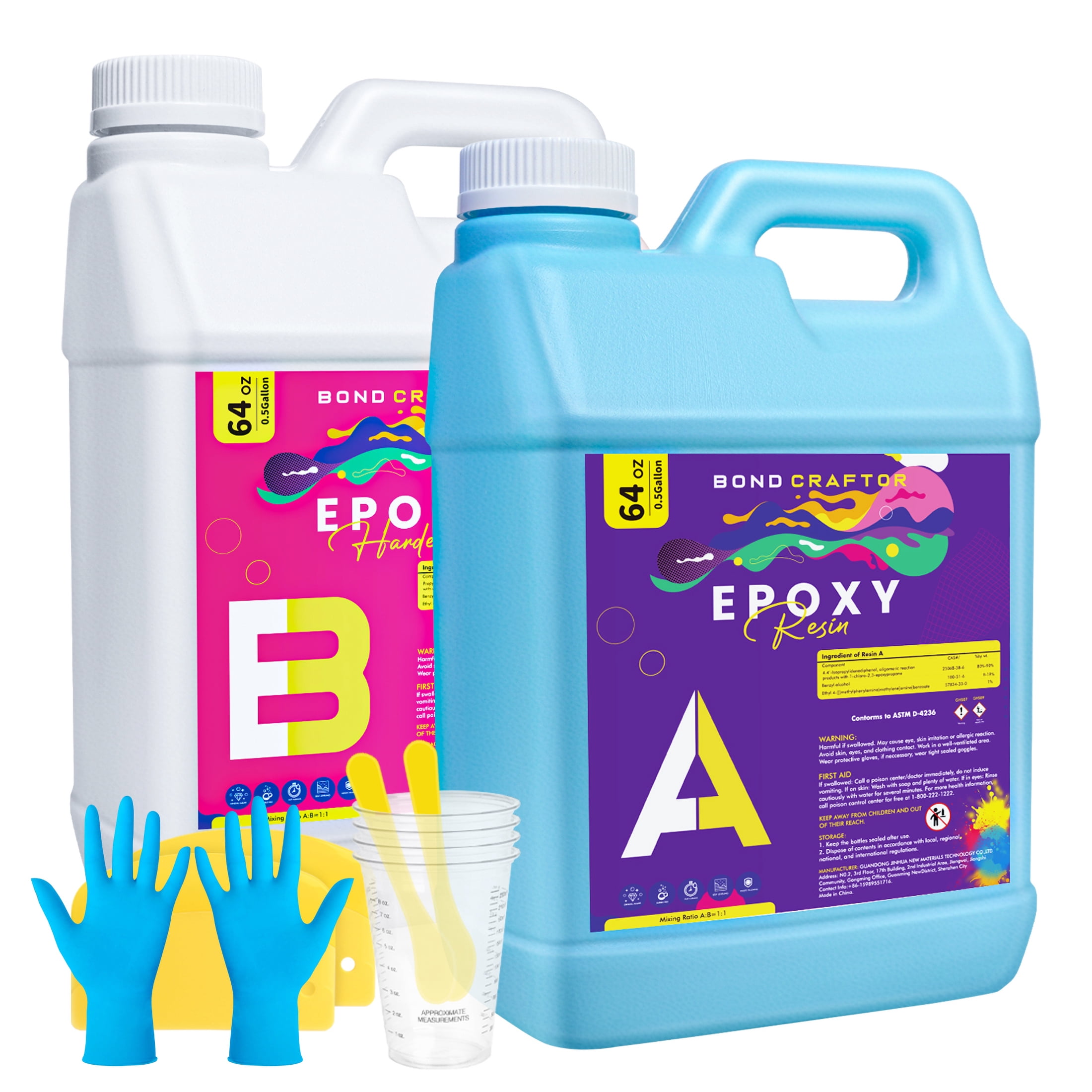Bond Craftor 1-Gallon Crystal Clear Epoxy Resin Kit, Fast-Curing, Bubble-Free Resin Supplies for Artistic Paint, Casting, Craft, Jewelry making,Diy Wood