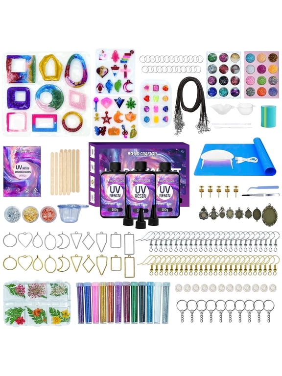 300g UV Resin Jewelry Making Kit, Crystal Clear with UV Light, Molds & Accessories for Diy Earrings Necklace Keychain Pendant Crafts