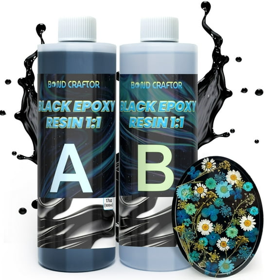 Bond Craftor Black Resin Epoxy, 16 oz Bubble Free High Gloss Pure Black Resin Kit, No Epoxy Dye Required, Self Leveling Resin and Hardener for Arts and Crafts, Jewelry Making, Resin Molds