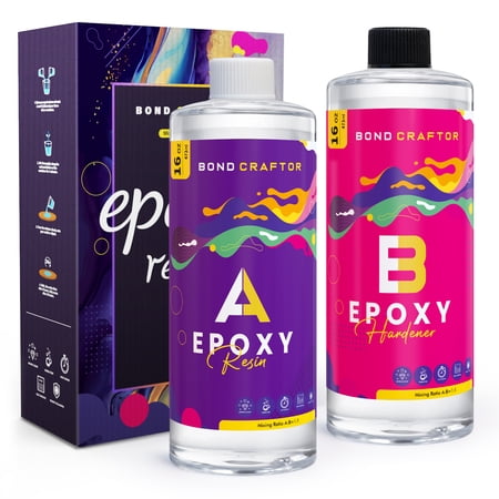 Bond Craftor Epoxy Resin Kit 32 oz - Crystal Clear, UV Resistant, Ideal for Beginners and Jewelry DIY